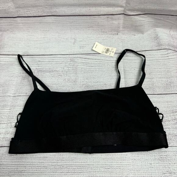 Aerie Black Square Neck Unlined Strappy Lace Up Side Bralette Size Small - Picture 1 of 10
